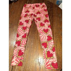 One Size LuLaRoe Red Pink Yellow Hearts Valentines Day Leggings Athletic Casual